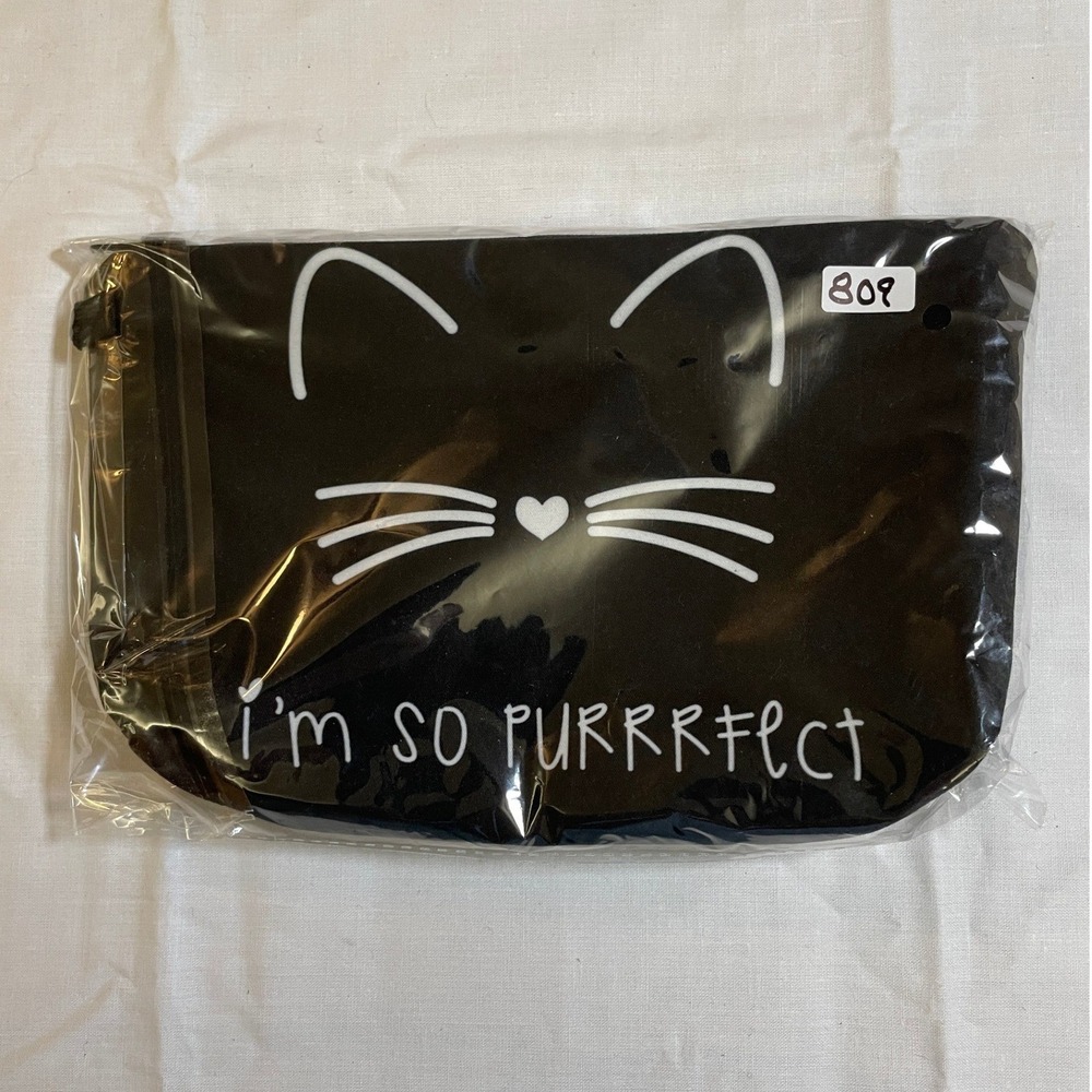 The Pouch Cosmetic Bag Black NWT Cat Face I'm So Purrrrfect Graphic